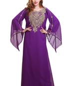 purple moroccan islamic dubai kaftan farasha zari and stone work dress