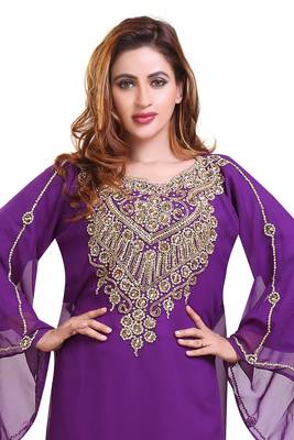 purple moroccan islamic dubai kaftan farasha zari and stone work dress 2