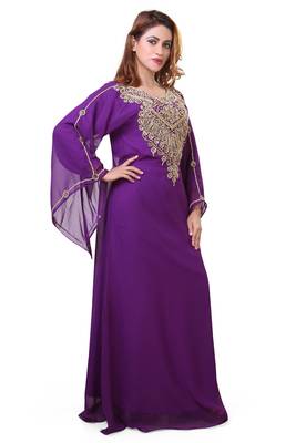 purple moroccan islamic dubai kaftan farasha zari and stone work dress 3