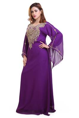 purple moroccan islamic dubai kaftan farasha zari and stone work dress 4