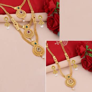 Gold Plated Traditional Designer Long Set Combo For Women Set Of 2 1