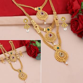 Gold Plated Traditional Designer Long Set Combo For Women Set Of 2 1