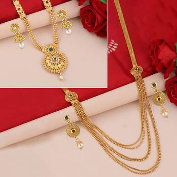 Gold Plated Traditional Designer Long Set Combo For Women Set Of 2 1