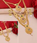 Gold Plated Traditional Designer Long Set Combo For Women