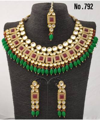 Gold Plated & Ruby Kundan Studded Green  Beaded Jewellery Set Bridal Jewellery Set 2