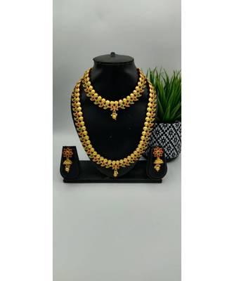 Gold Plated & Red And Green Stone Studed South Indian Traditional Necklace Jewellery Set Combo For Women 2