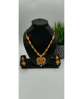 Gold Plated Ruby Stone Peacock Pendant Jewellery Set 2