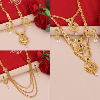Gold Plated Traditional Designer Long Set Combo For Women 1