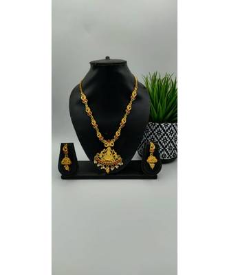 Gold Plated Red And Green Stone Laxmi Pendant Jewellery Set 2
