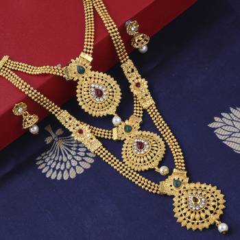 Gold Plated Traditional Designer Long Set Combo For Women 2