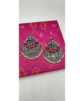Contemporary Silver Oxidized Stone Studded Designer Earrings 2