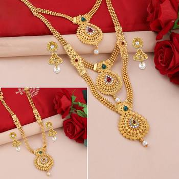 Gold Plated Traditional Designer Long Set Combo For Women 4