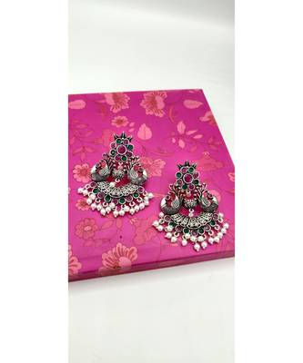 Oxidised Silver-Toned Handcrafted Crescent Shaped Chandbalis 2
