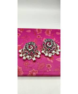 Silver Oxidised Contemporary Peacock Earrings 2