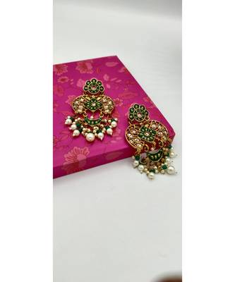 Green And Gold Plated  Meenakari Earrings 2