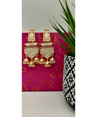 Peach Enamelled Kundan Contemporary Jhumki Earrings 2
