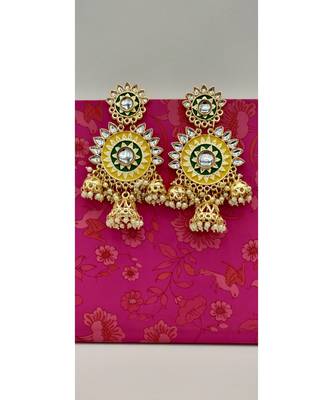 Multicoloured Contemporary Gold Plated Meenakari Jhumki Earrings 2