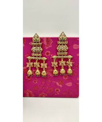 Designer Gold Toned & Grey Contemporary Earrings 2