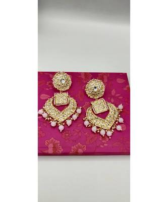 Gold Toned & Peach Coloured Classic Drop Earrings 2
