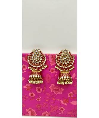 Red Meenakari  Kundan Contemporary Jhumkas 2