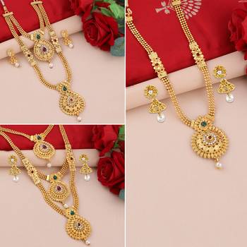 Gold Plated Traditional Designer Long Set Combo For Women 1
