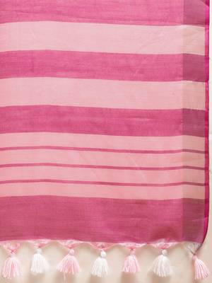 Pink plain linen saree with blouse 4