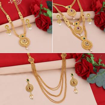 Gold Plated Traditional Designer Long Set Combo For Women 1