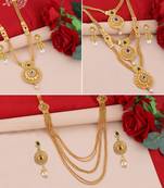 Gold Plated Traditional Designer Long Set Combo For Women
