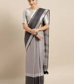 Grey plain linen saree with blouse