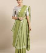 Light green plain linen saree with blouse