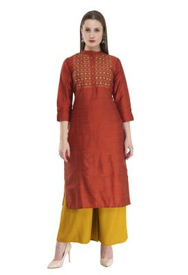 brown Women Embroidered  POLLY SILK KD17B 1