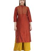 brown Women Embroidered  POLLY SILK KD17B