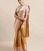 Mustard woven silk blend saree with blouse