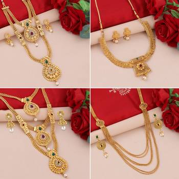 Gold Plated Traditional Designer Long Set Combo For Women 1