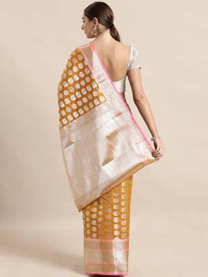 Mustard woven silk blend saree with blouse 2