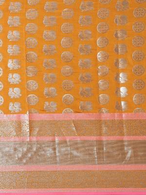 Mustard woven silk blend saree with blouse 3
