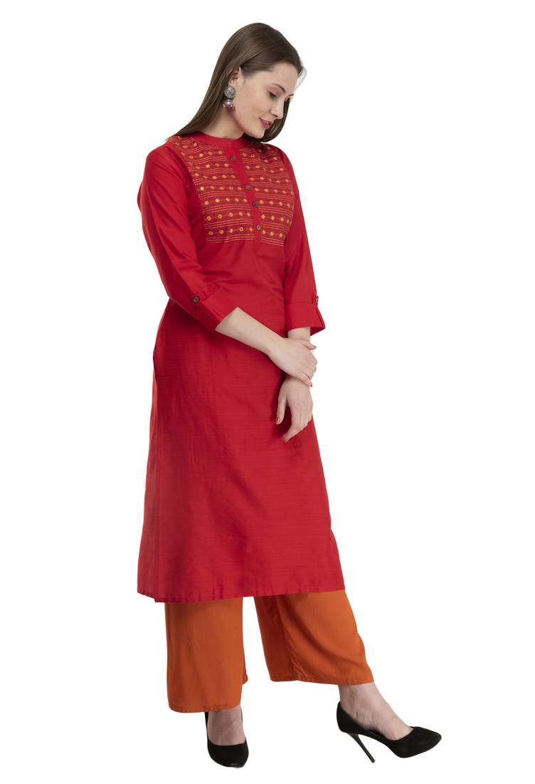 red Women Embroidered POLLY SILK KD17C