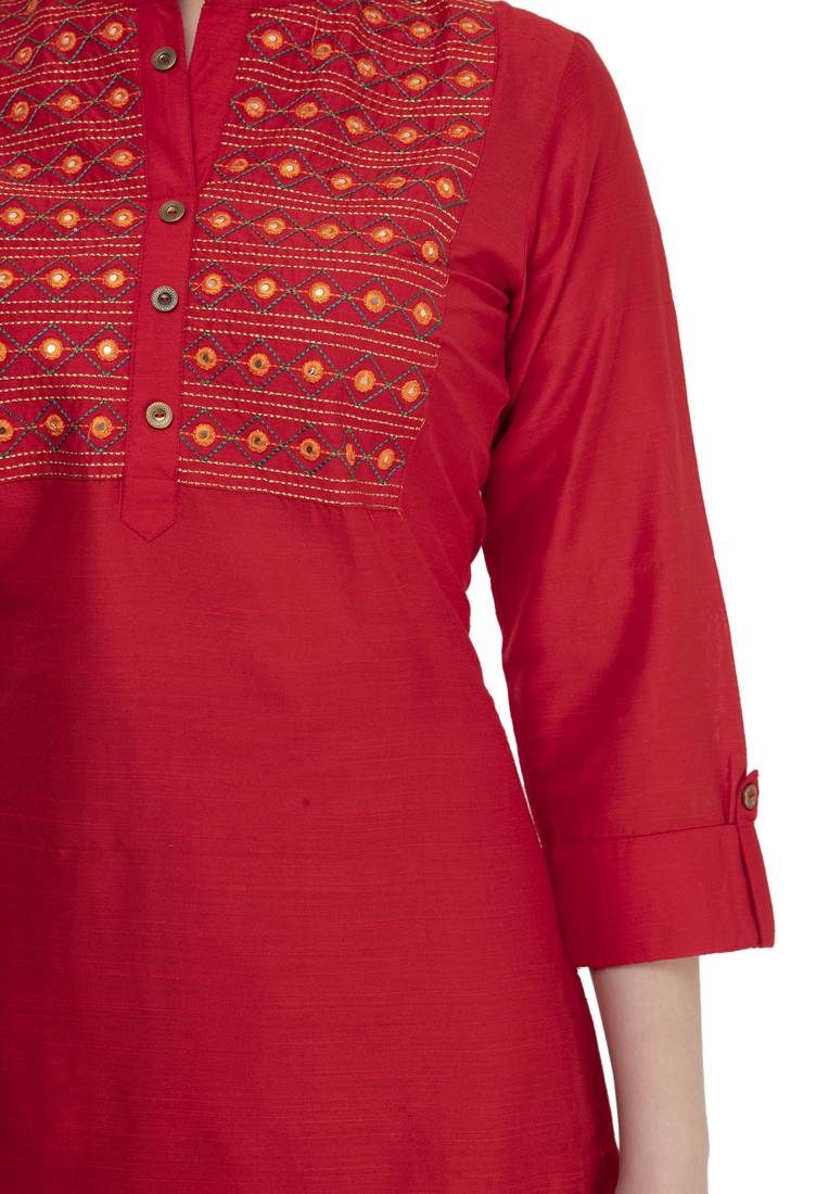 red Women Embroidered POLLY SILK KD17C