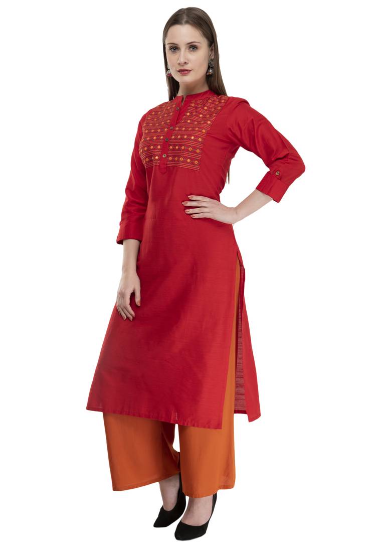 red Women Embroidered POLLY SILK KD17C