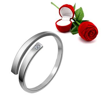 Silver Plated Adjustable Ring With 1 Piece Red Rose Gift Box  For Girls And Women 1