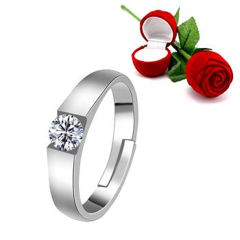 Silver Plated Adjustable Ring With 1 Piece Red Rose Gift Box  For Girls And Women 1