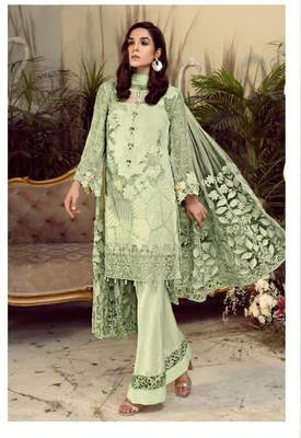Light-green embroidered faux georgette salwar 1