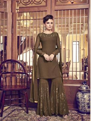 Dark-brown golden print faux georgette salwar 1