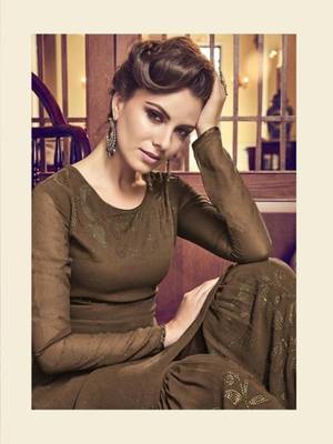 Dark-brown golden print faux georgette salwar 2