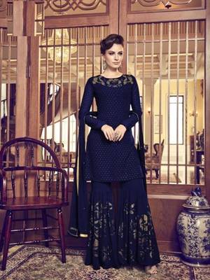 Royal-blue golden print faux georgette salwar 1