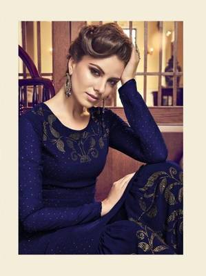 Royal-blue golden print faux georgette salwar 2