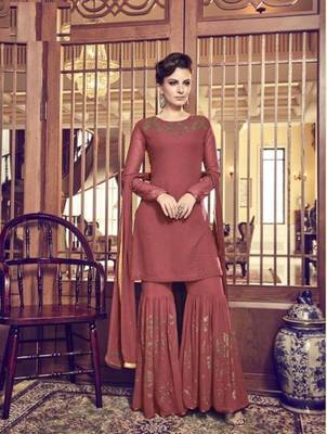 Rani-pink golden print faux georgette salwar 1