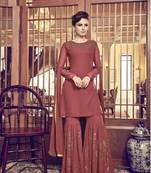 Rani-pink golden print faux georgette salwar