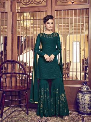 Sea-green golden print faux georgette salwar 1
