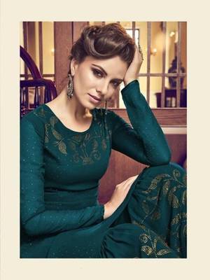 Sea-green golden print faux georgette salwar 2
